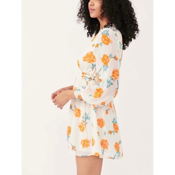 FREE PEOPLE Samantha Long Sleeve Floral Mini Dress Light Combo Large L - Picture 2 of 14